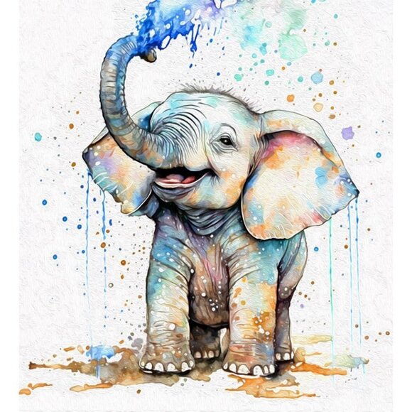 16x20 Baby Elephant‎ Watercolor Oil Painting Wall Art Poster - Picture 2 of 4